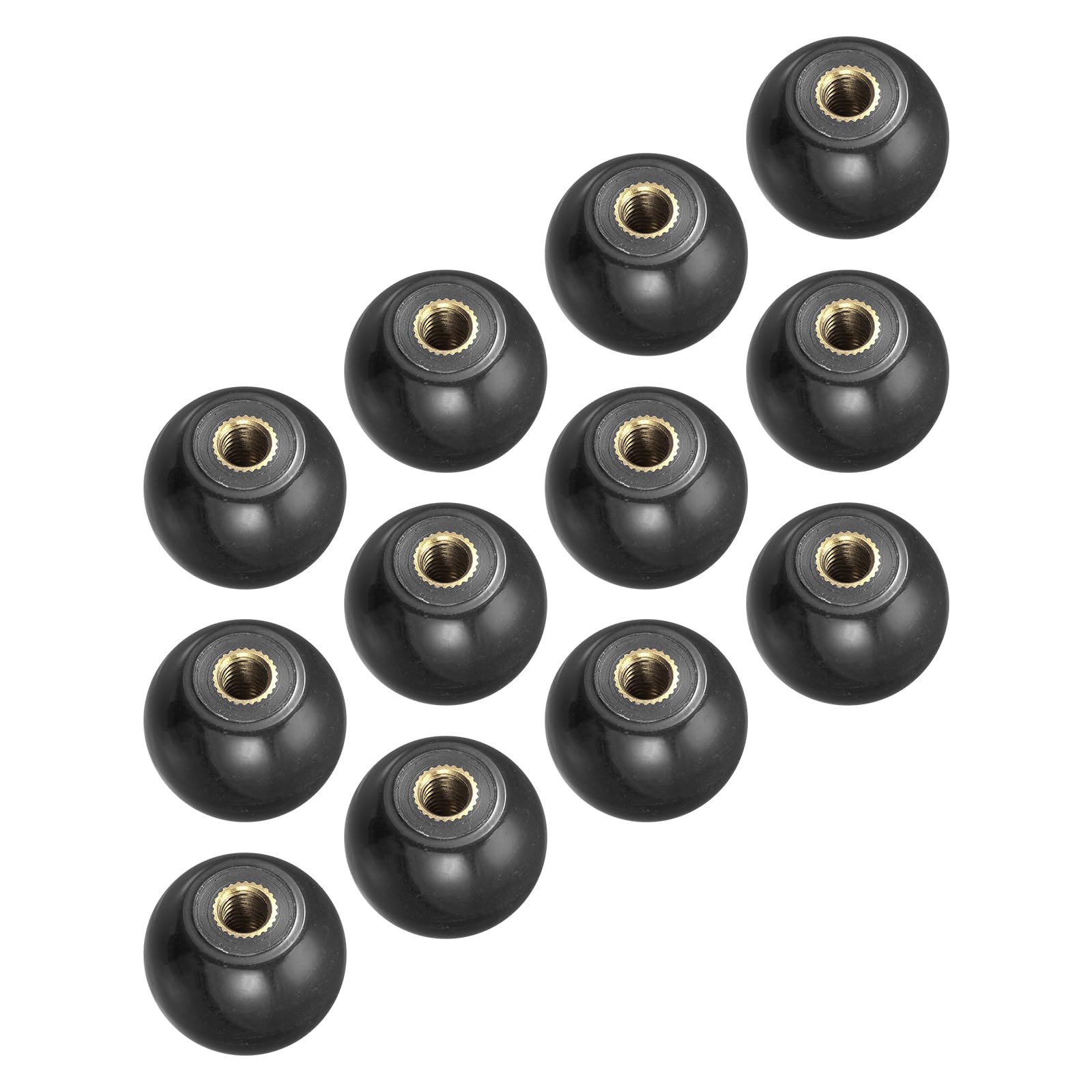 METALLIXITY Threaded Ball Knobs (25mm/0.98") 12Pcs, Plastic Ball Lever Knob with M6 Female Thread Brass Insert - for Machine Handle Tool Replacement, Black