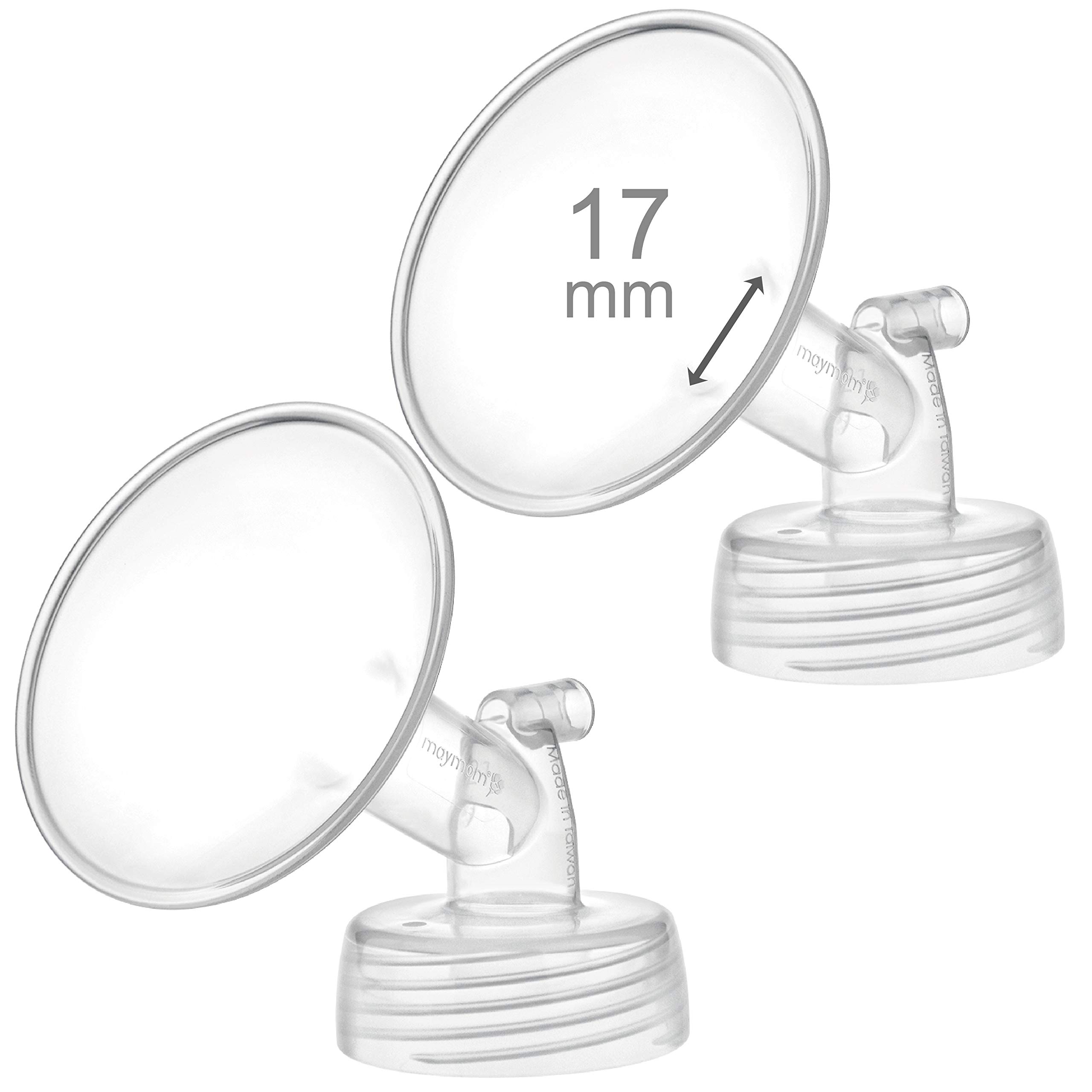 2X 17 mm Maymom Wide Neck Pump Parts for Spectra S1/S2 Pumps; Incl Wide Mouth Flanges; Not Original Spectra Flange; Replaces Spectra Shield (Small Spectra Flange) (17 mm Two Flanges)