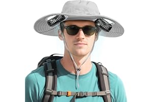 AMACOOL 2-in-1 Hands-free Hat Fan with Detachable Neck Fan, UPF 50+ Wide Brim Sun Hat, 3-Speed Adjustable, 2600mAh Rechargeable Fishing Essentials for Men Women Camping Travel Delivery Outdoor-Grey