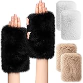Skicuff Women Fingerless Faux Fur Gloves Plush Furry Mittens Soft Fluffy Winter Half Finger Arm Warmer Cold Weather