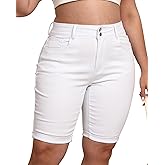 Gocolloa Womens Plus Size Jean Shorts High Waisted Stretchy Midi Bermuda Denim Shorts