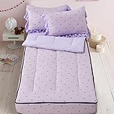 A Nice Night Zipper Bedding Little Bow Printed on Purple Background Zippered Kids Comforter Set,Seersucker Chic Style Ultra Soft,Twin