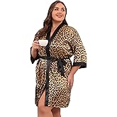 Taylor Eddie Womens Plus Size Silky Satin Kimono Robe Floral Short Bride Bridesmaid Bathrobe Soft Sleepwear