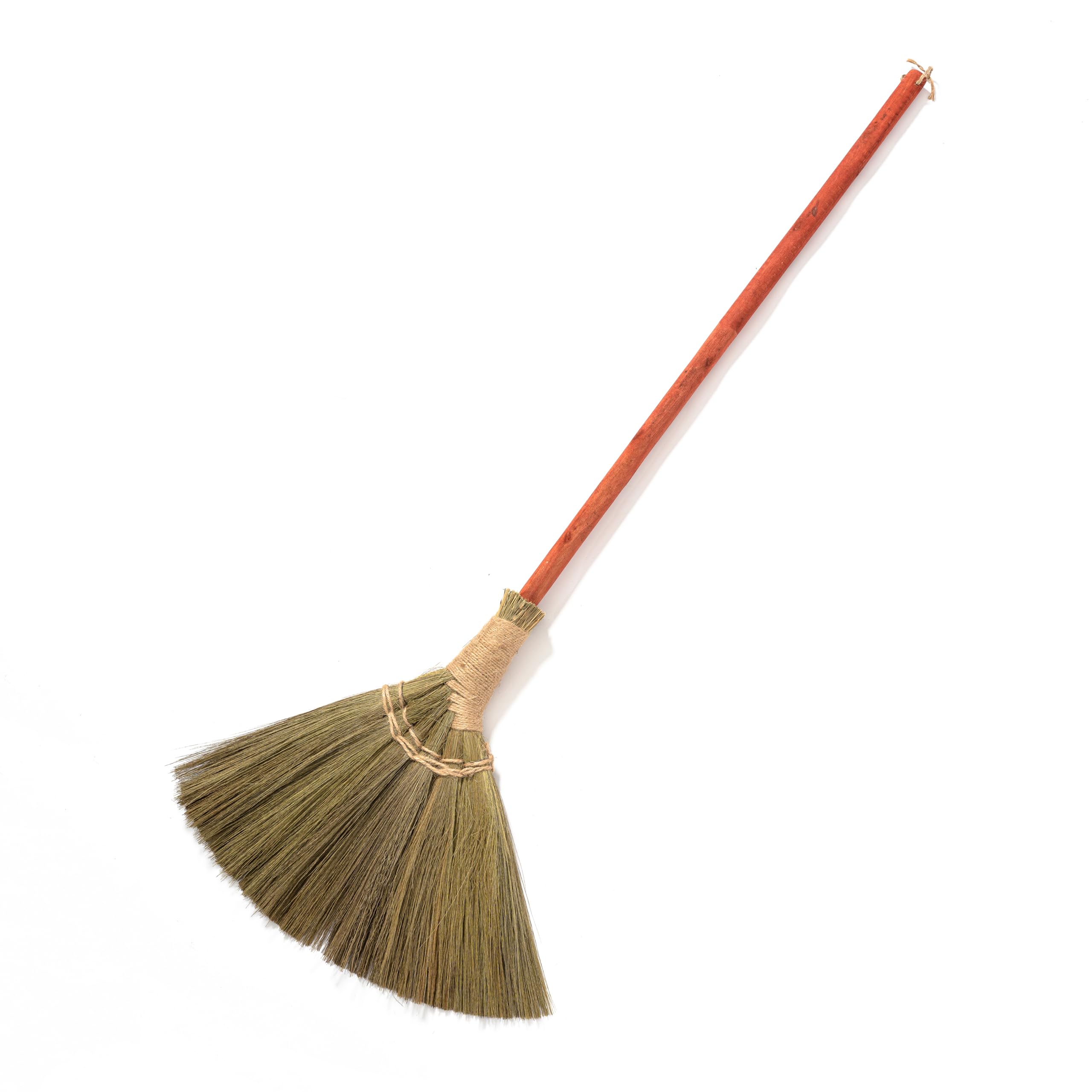Photo 1 of TTS For Home Vietnamese Natural Straw Broom – Handmade Soft Grass Broom for Indoor & Outdoor – Red Long Wooden Handle Broomstick for House, Kitchen, Garage – Wedding Jumping Broom with 46.46'' Length