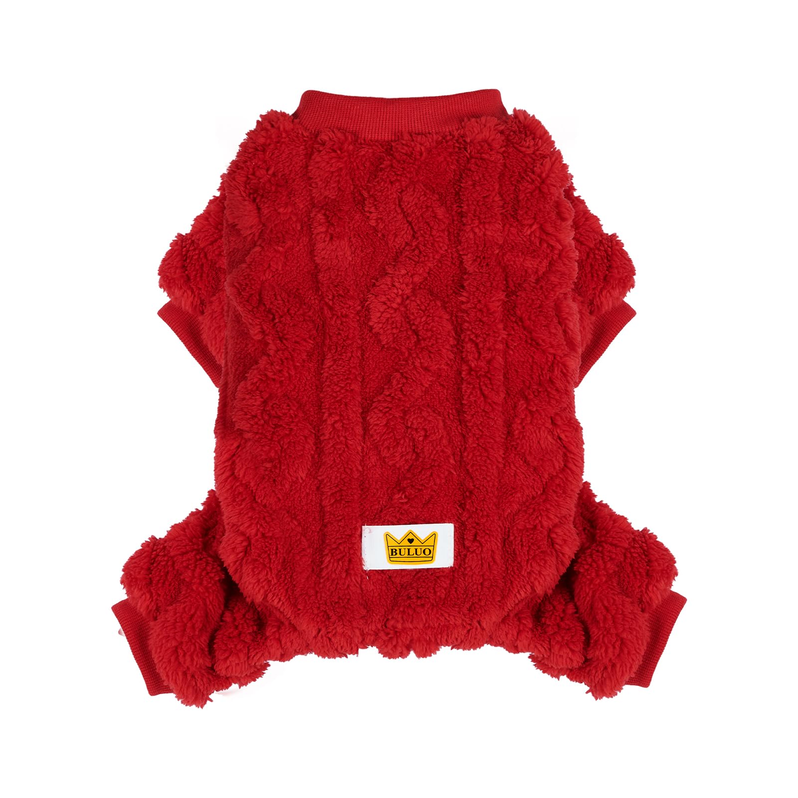 Photo 1 of Loyanyy Plush Dog Pajamas for Cold Weather 4 Legged Clothes for Dog Cat Stretchy Puppy Kitten Onesie with Buttons Warm Soft Pet Jumpsuit Winter Coat Red Medium