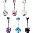 Incaton 14G Belly Button Ring Surgical Stainless Steel Round Cubic Zirconia Navel Barbell Belly Rings For Women 6/8/10/12mm