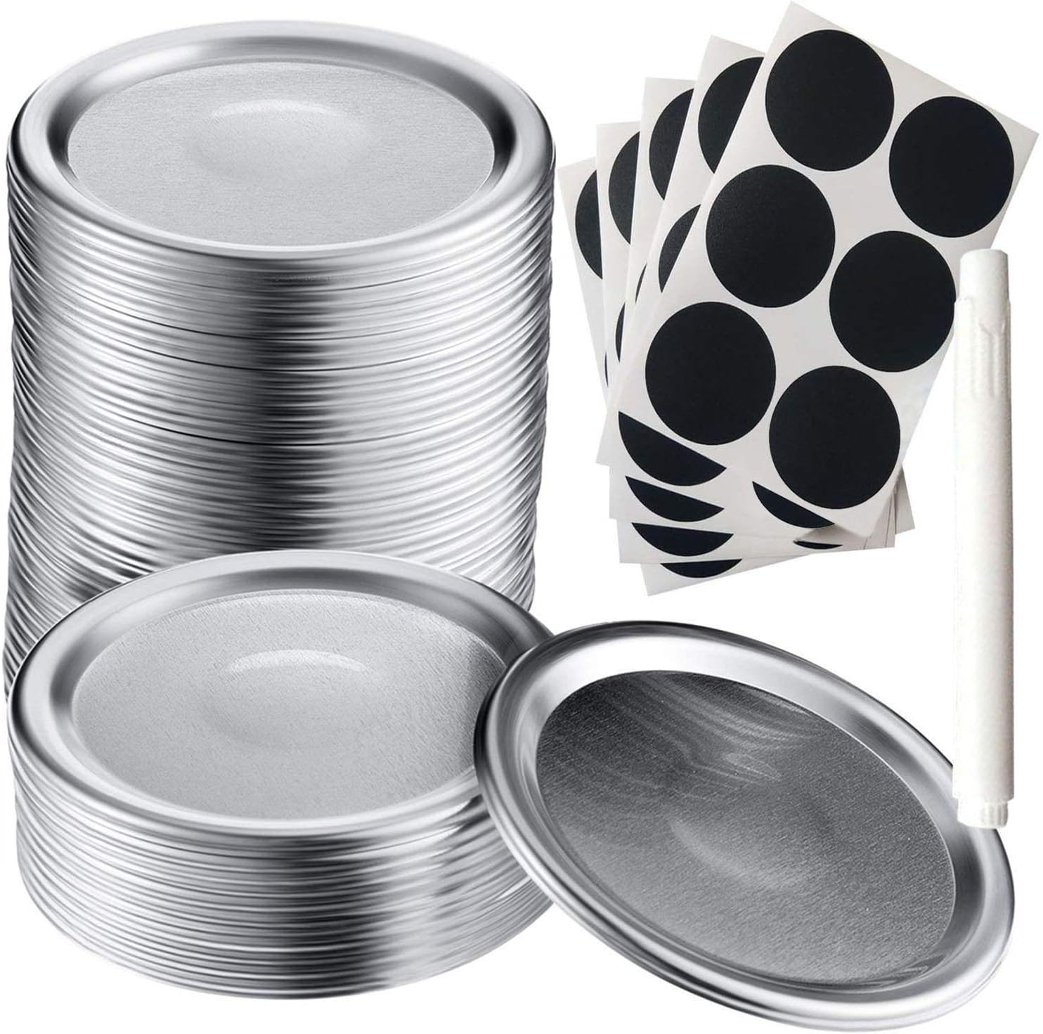 24 Pcs Wide Mouth Canning Lids(Silver) Mason Jar Split Lid Food Grade Storage Leak Proof Reusable with Label Paper and Chalkboard Marker