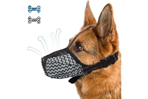 TZBEINN Dog Muzzle, Air Mesh Breathable Muzzle for Medium Large Sized Dogs to Anti & Prevent Biting Barking Chewing, Soft Basket Muzzle for German Shepherd Dog with Reflective & Adjustable Strap(Grey-L