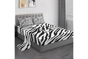 Pamnest Full Size Bed Sheet Sets, Tiger Zebra Stripe Animal Soft Microfiber 4 Pcs Bedding Sets for Kids and Adults Bedroom Bed Decor, Black White Flat, Fitted Sheet and Pillowcases
