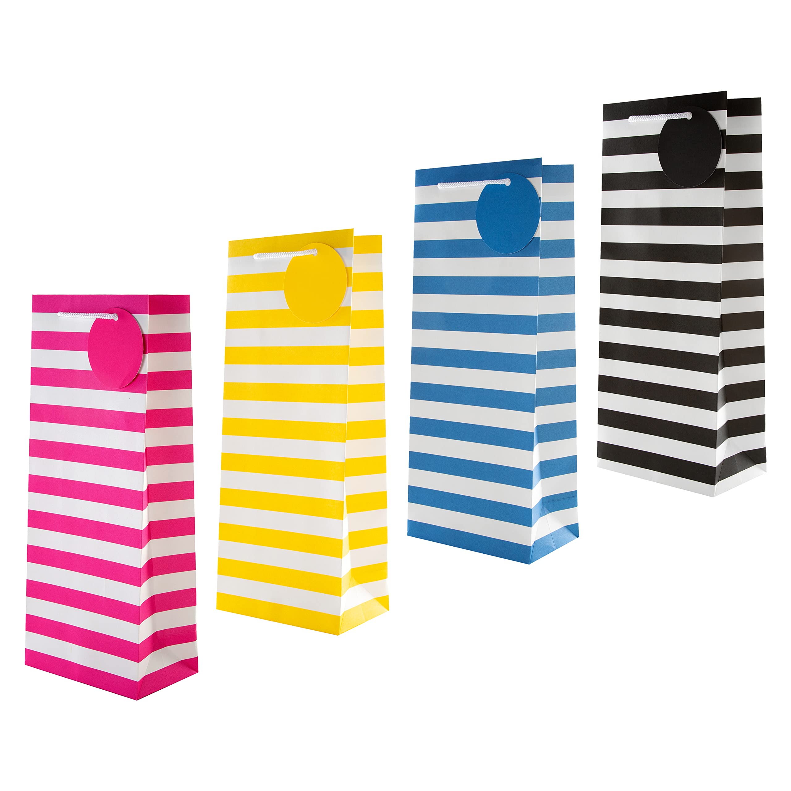 Hallmark Multi Occasion Bottle Bags Bundle - 4 Bags in 1 Contemporary Design (1 Yellow, 1 Pink, 1 Blue and 1 Black)