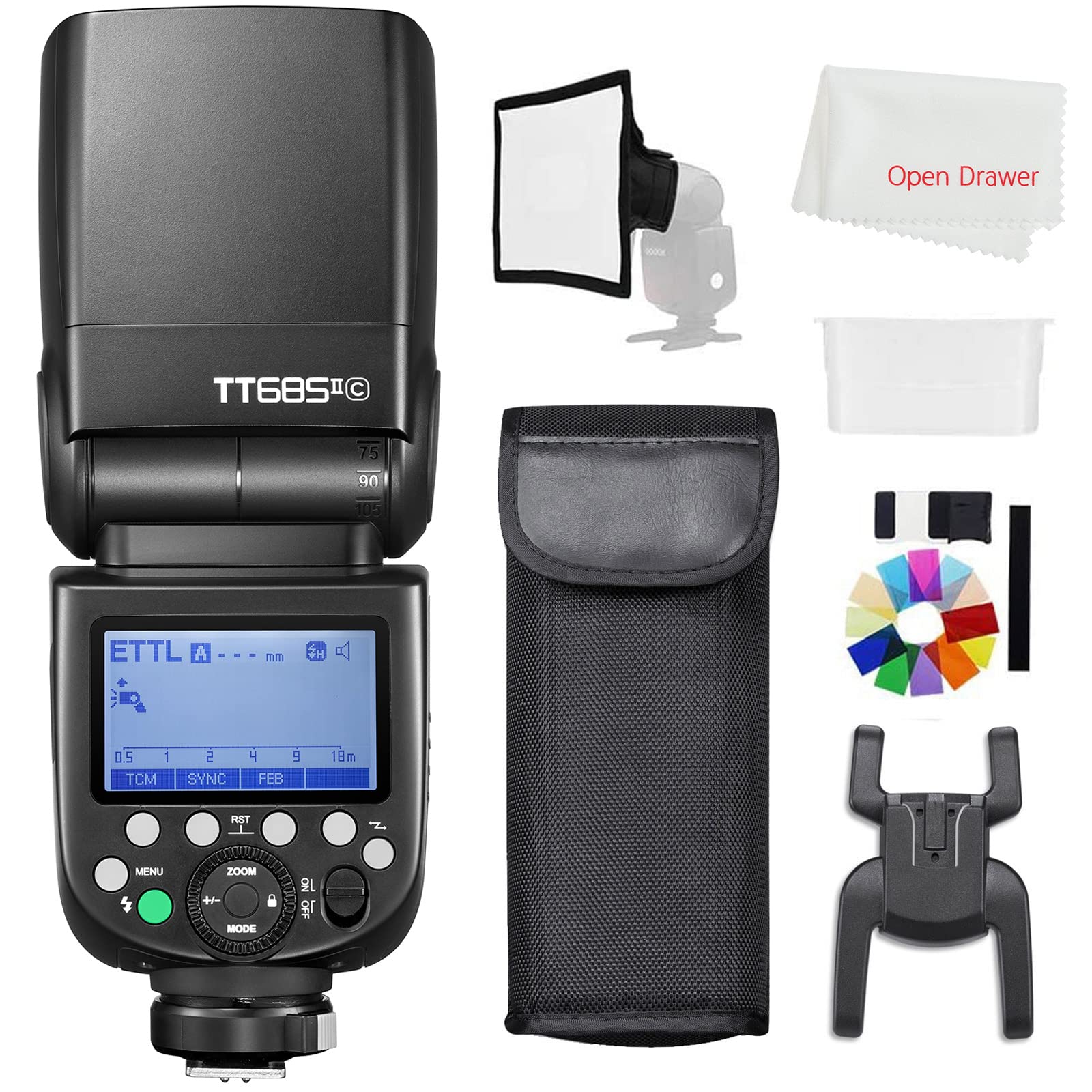 TT685II-C Flash HSS 1/8000S TTL 2.4G GN60 Flash Speedlite Built in Godox X System Receiver, with Flash Diffuser Softbox and Flash Color Filters (TT685II-C)