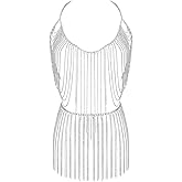 Connie Cloris Women's Sexy Body Chain Suit Fashion Halter Bra Chain Body Jewelry (206-E-Silver color)