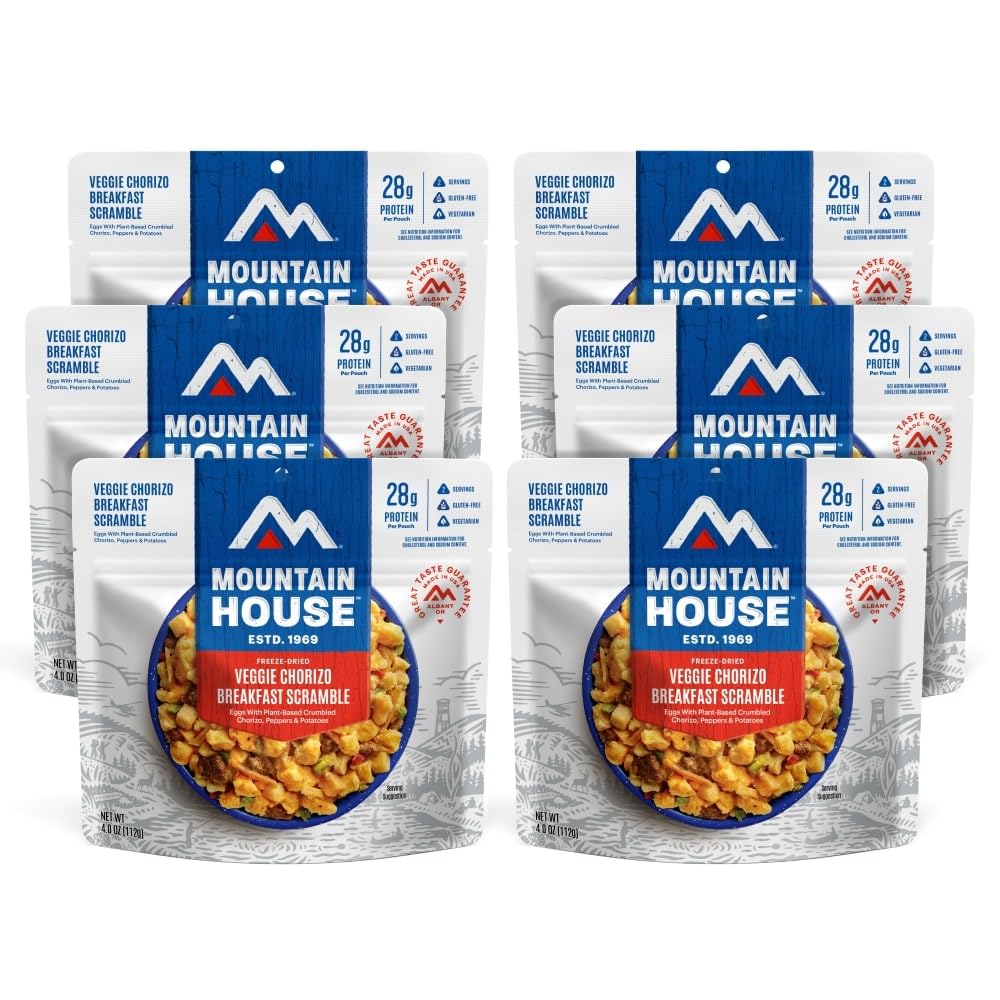 Mountain House Veggie Chorizo Breakfast Scramble | Freeze-Dried Backpacking & Camping Food | Gluten-Free & Vegetarian | 6-Pack
