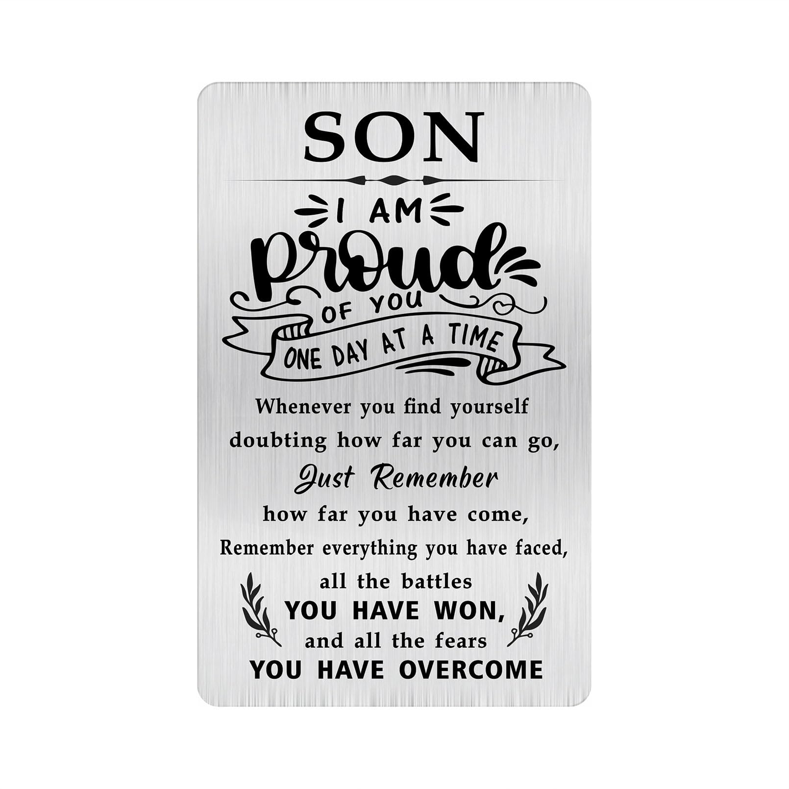 Alotozo Sobriety Gift for Son - Stainless Steel AA Recovery Gifts, Soberversary Birthday Card for Son - Inspirational Token for Men’s Sobriety Journey (Credit Card Size)