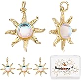 Beebeecraft 1 Box 5Pcs Sun Charms 18K Gold Plated Cat's Eye Glass Celestial Charm Pendants for Jewelry Making Bracelet Necklace Earring Craft Supplies