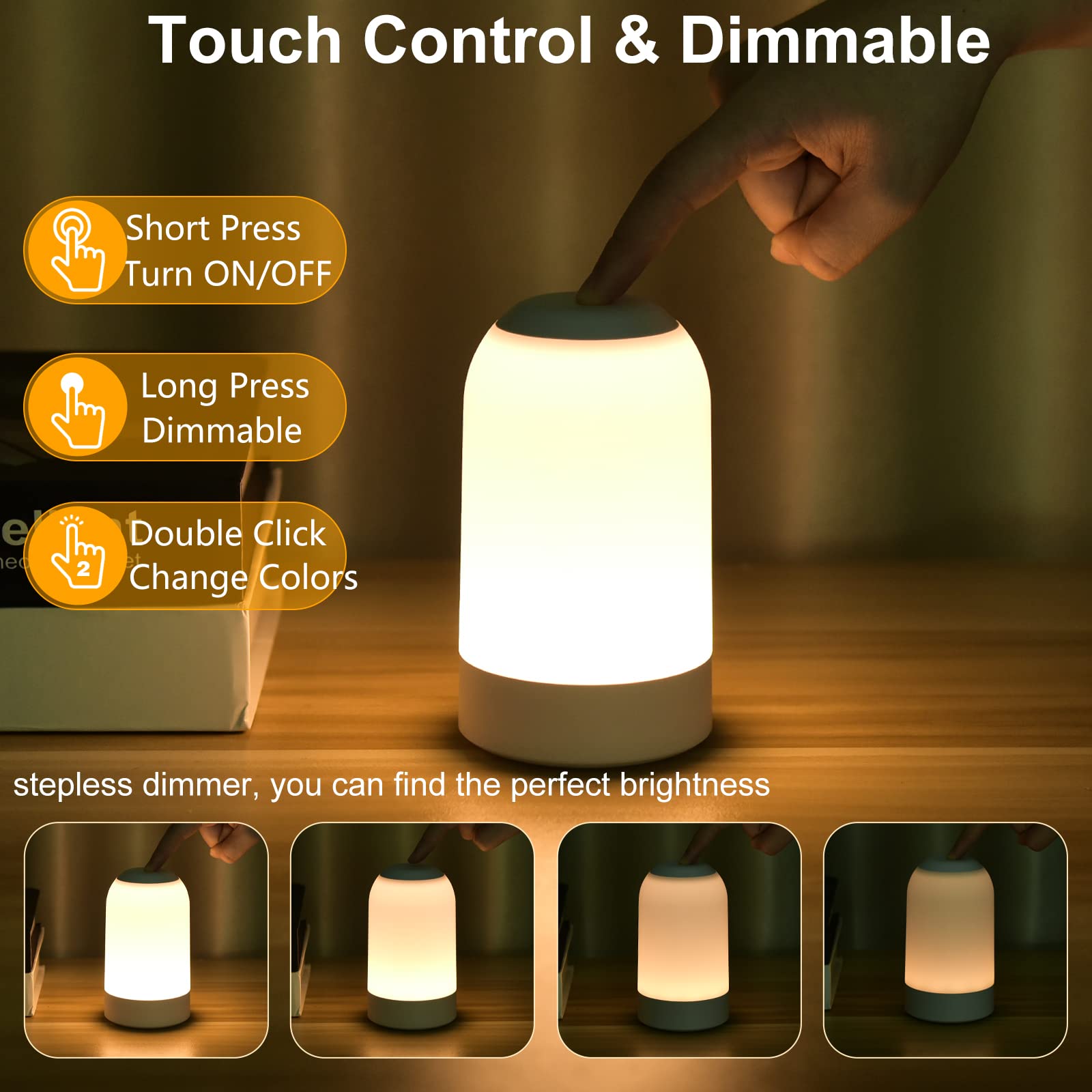 G Keni Baby Night Light, Touch Bedside Table Lamp, Timer & RGB Mode, Dimmable Small Lamp for Bedrooom, USB Rechargeable Battery Smart Night Lamp for Nightstand