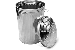 Plexon Metal Trash Can with Lid Outdoor 20 Gallon Galvanized Steel Garbage Bucket with Lid Silver