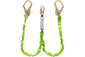 6FT Double Leg Internal Shock Absorbing Safety Fall Protection Lanyard with Dual Rebar & Snap Hook |Heavy-Duty Webbing | Roof