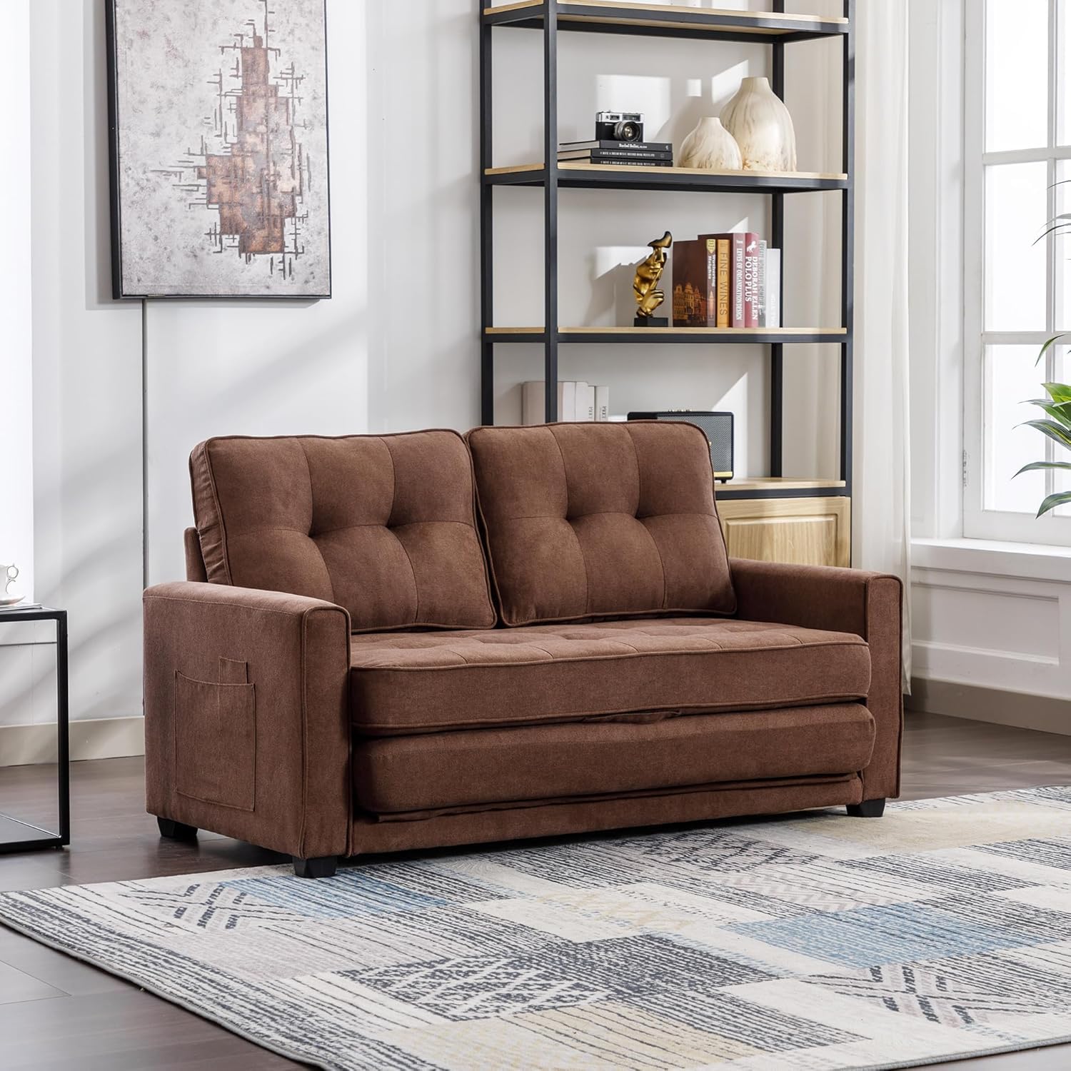 ERYE 3 Fold Upholstered Tufted Futon Sofa Bed