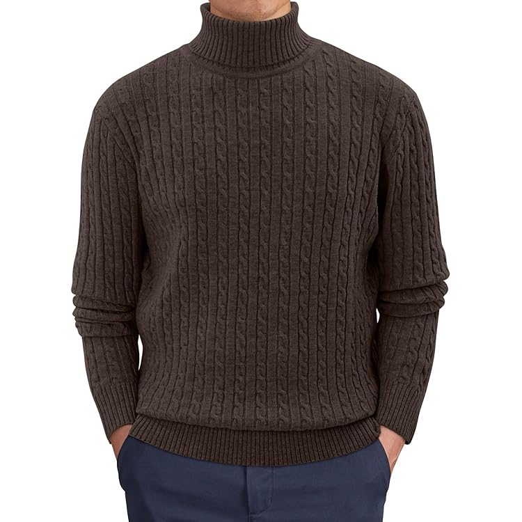KALLSPIN Men's Wool Blend Relax Fit Turtle Neck Sweater Pullover
