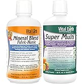 Vital Earth Minerals Detox & Wellness Support – Fulvic Humic Mineral Blend with 70+ Trace Minerals + Super Multi, Liquid Multivitamins, MTHFR Support, 32 Oz Ea