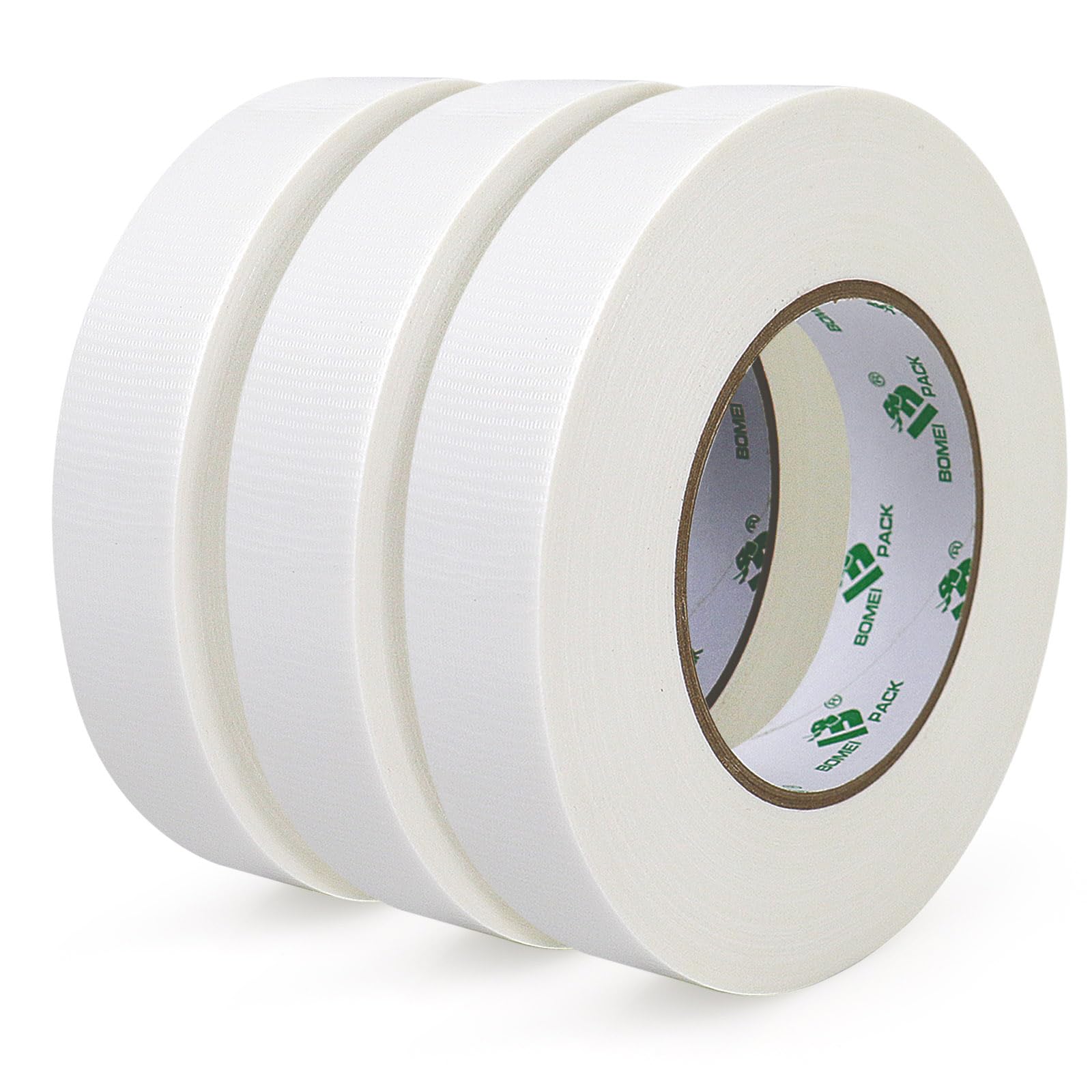 BOMEI PACK 3 Rolls White Duct Tape Reinforced 25mm x 50m Waterproofs Heavy Duty Gaffer Tape for pipelines Ducts Fixing Repairing,DIY Craft Labeling,Carpet Edge Seaming,Moving Box Sealing
