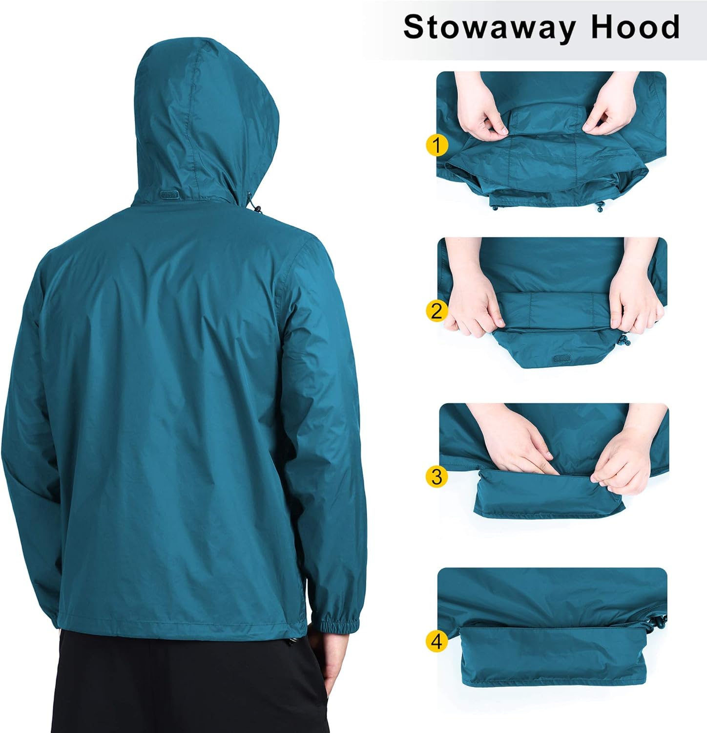 Outdoor Ventures Men's Lightweight Raincoat Packable Rain Jacket Waterproof Raincoat with Hood Active Outdoor Windbreaker: Clothing