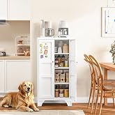 47" Kitche Pantry Metal Storage Cabinet with Doors and 3 Adjustable Shelves | Freestanding Pantry Cabinet White Kitchen Pantry Storage Cabinet Pantry Shelves Locker for Kitchen,Living Room,Dining Room