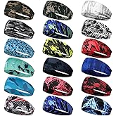 18 Pcs Sports Sweatbands Camo Headband Sweat Wicking Headband for Fitness Running Cycling Football Basketball