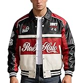 RAOENJADO Men's Racing Jacket Faux Leather Racer Motorcycle Biker Jacket in Motocross Style
