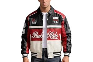 RAOENJADO Mens Racing Jacket Leather Racer Car Jacket Biker Jacket Motorcycle Style Streetwear Unisex