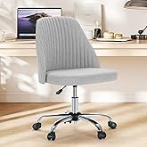 Sweetcrispy Armless Vanity Chair, Cute Comfy Home Office Desk Chair with Wheels, Modern Upholstered Task Computer Seat for Bedroom, Study, Makeup Vanity, Height Adjustable & Swivel, Classic Gray