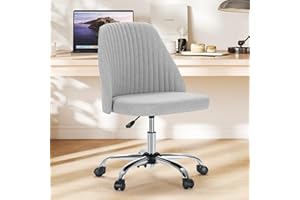 Sweetcrispy Armless Vanity Chair, Cute Comfy Home Office Desk Chair with Wheels, Modern Upholstered Task Computer Seat for Bedroom, Study, Makeup Vanity, Height Adjustable & Swivel, Classic Gray