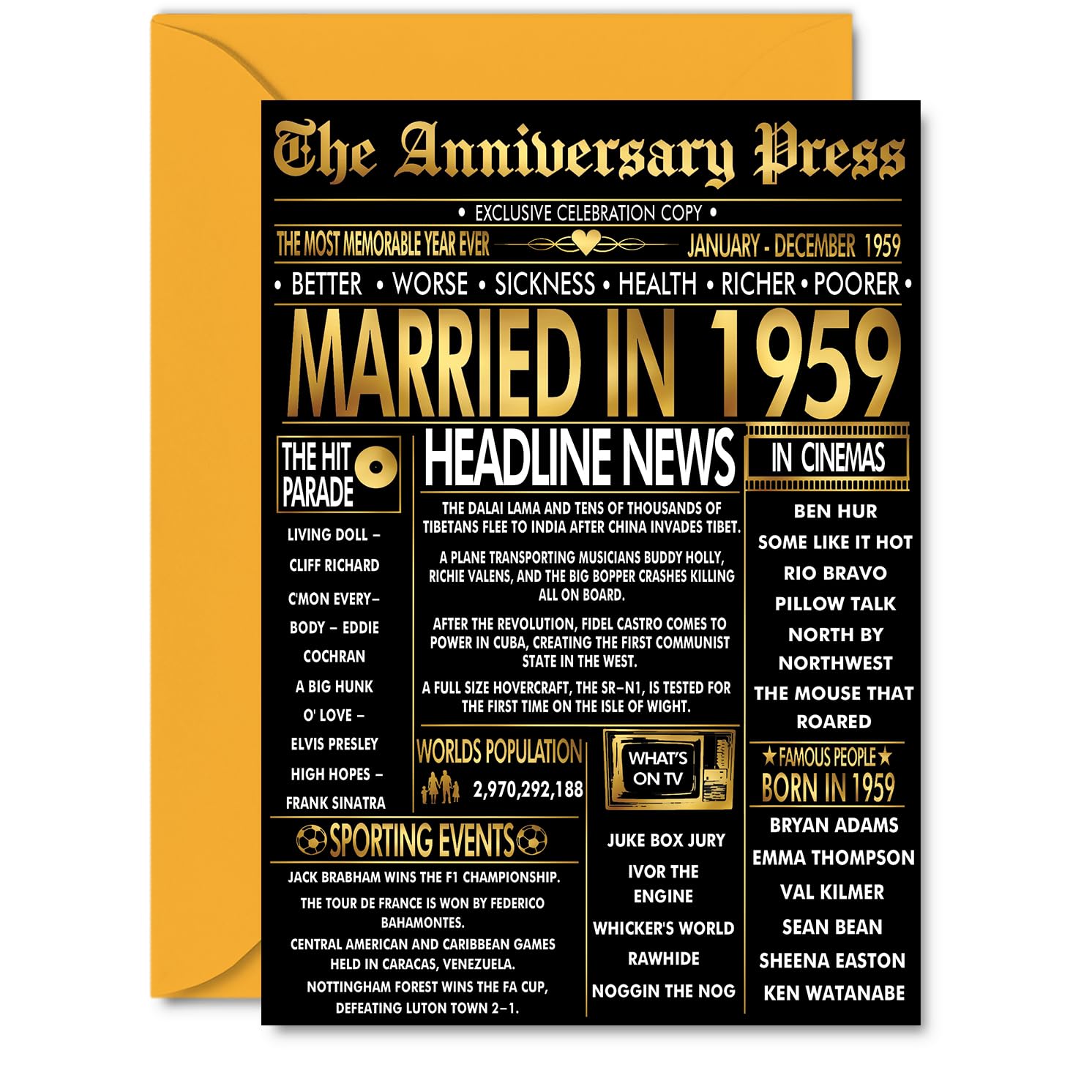 Gold 67th Anniversary Card for...