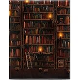 XSMEI Bookish Reading Blanket Soft Warm Flannel Plush Throw Blankets for Book Lovers Gift Ideas, Vintage Library Bookshelf Candle Ladder, 40 x 50 Inch