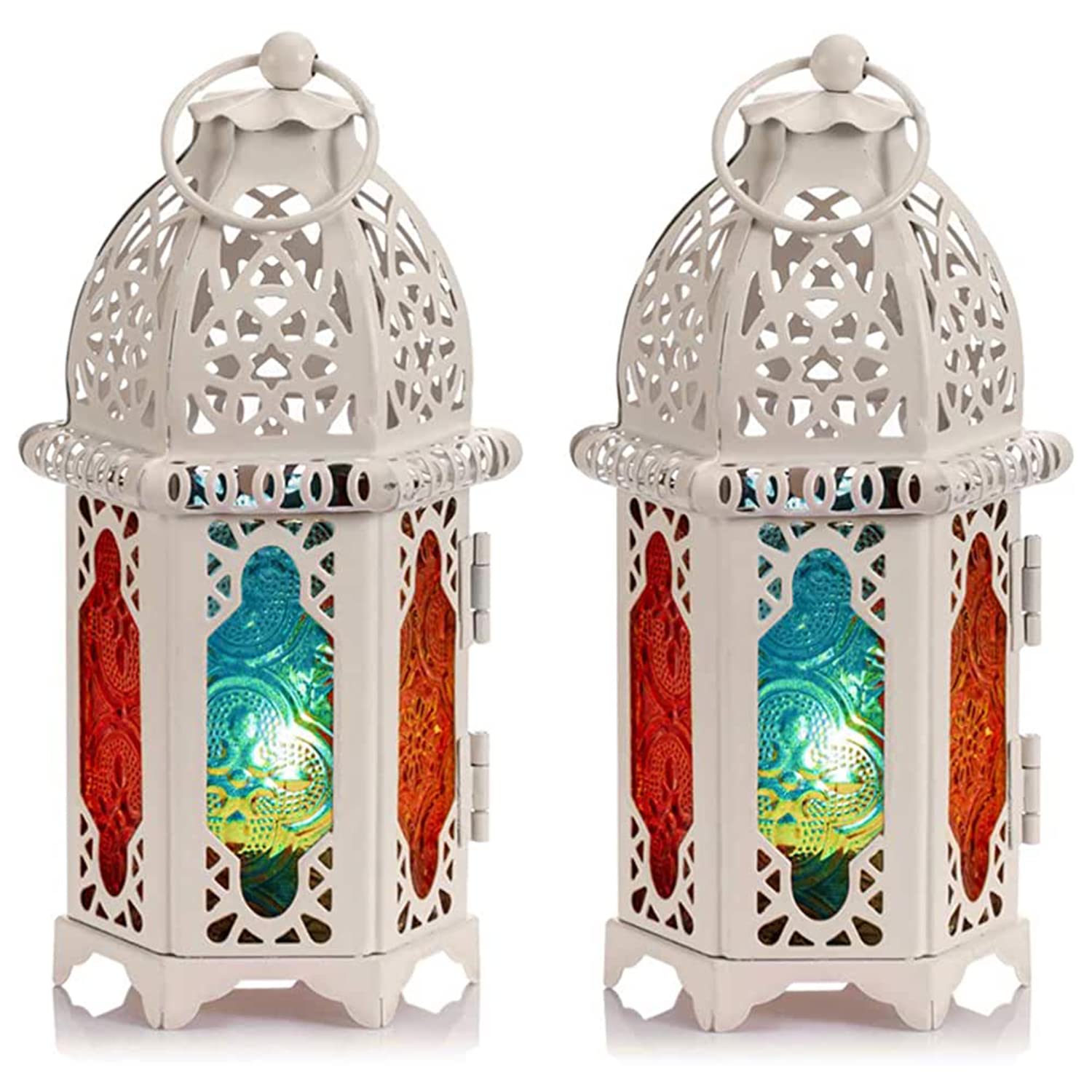 2 Pcs Moroccan Candle Lantern, Vintage Hanging Lantern Metal Decorative Lantern Candle Holder Tealight Holder for Table Wedding Party Home Decoration