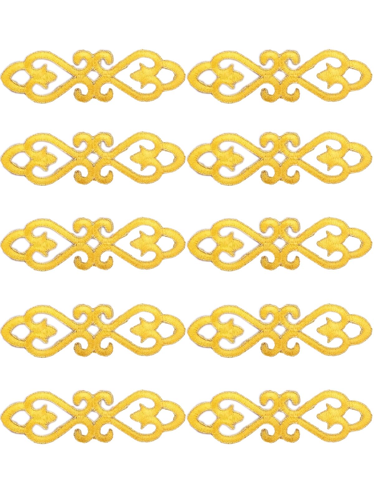 Photo 1 of 10 Pieces Traditional Iron on Patches,Embroidered Patch Applique for Clothes,Gold Scroll Trim Sewing Patches for Clothing Jeans Dress Hat Costume Decorative Embellishment (Yellow)