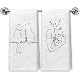 PIUD Minimalist Cat Kitchen Towels, Cat Lovers Mom Lady Gifts Dish Tea Towels for Kitchen Decor, Modern Kitty Kitten Hand Towels for Bathroom Decor, 16x24 Inch Set of 2