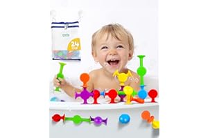 BUNMO Suction Bath Toys 24pcs | Connect, Build, Create | Mold Free Bath Toys | Kids Bath Toys | Toddler Bath Toys | Stocking Stuffers for Kids 3-5 | Montessori Toys