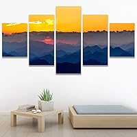 SIGNWIN 5 Panel Canvas Wall Art Sunset in The Mountains for Home Decorations Ready to Hang - 60