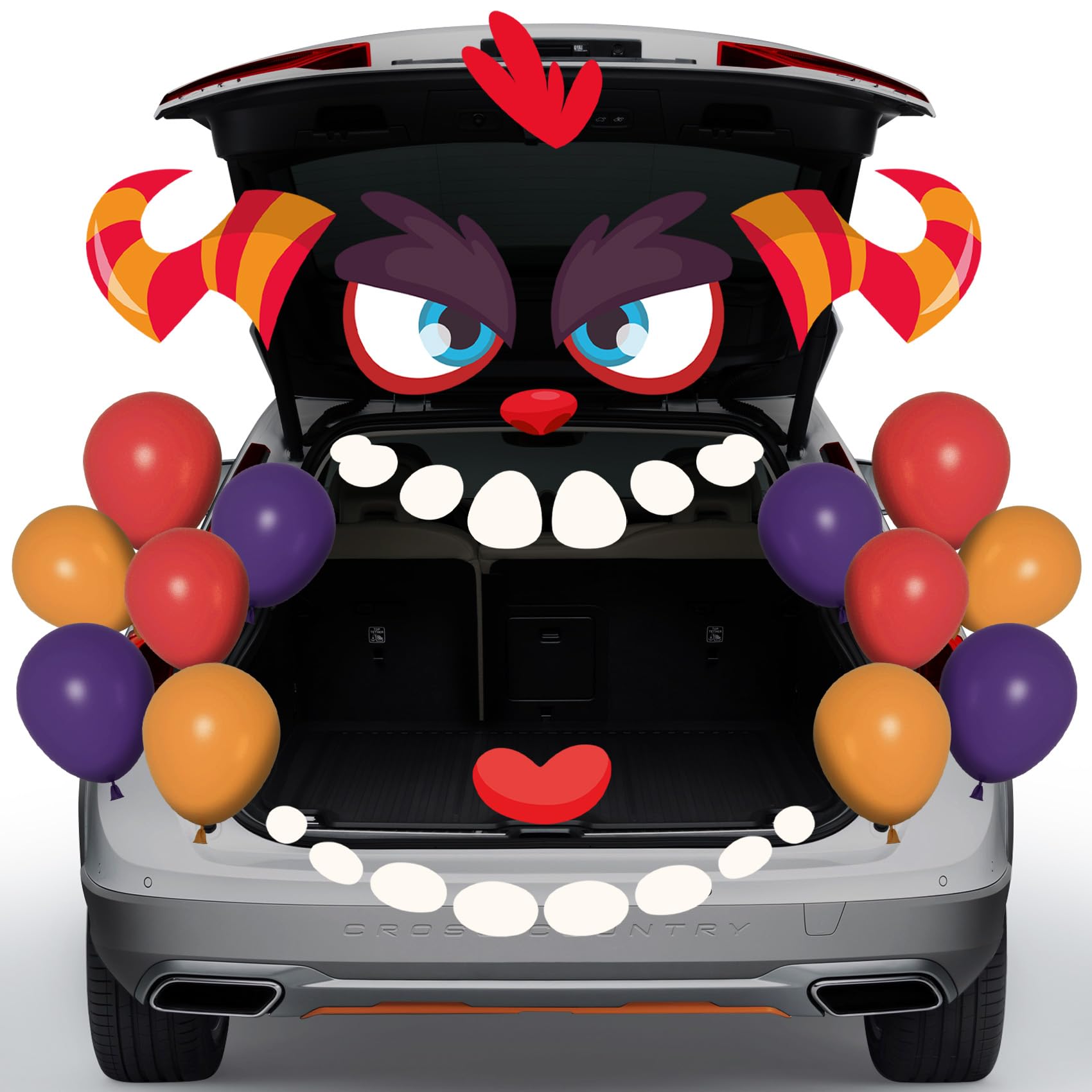 Photo 1 of Roberly Trunk or Treat Car Decorations Kit, Halloween Cute Monster Face Garage Door Decorations Waterproof Car Stickers with Eyes Horns Claws Fangs Balloons for Car SUV Garage Outdoor Party Decor
