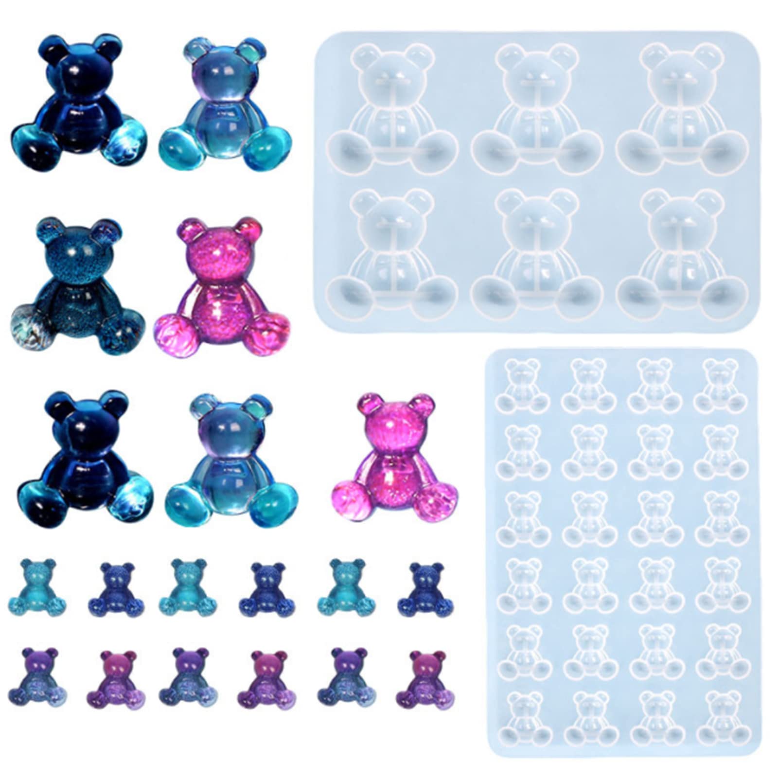 3D Bear Silicone Molds,2PCS Animal Teddy Bear Resin Moulds,Epoxy Resin Jewelry Mould for Small Gummy Casting DIY Pendant Keychain Ornament Art Craft (Pattern A 2PCS)