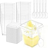 Slomg 100 Pack 5 oz Plastic Dessert Cups with Lids and Spoons, Clear Pudding Parfait Shooter Jello Fruit Cups for Party Serving, Disposable Ice Cream Bowls for Yogurt Trifle Appetizer Snack Candy Nuts