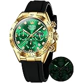 OLEVS Mens Watches Sport Silicone Band Chronograph Multifunction Luxury Diamond Moon Phase Analog Quartz Male Wrist Watches for Men Waterproof Luminous