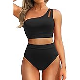 Two Piece High Waisted Swimsuits for Women - One Shoulder Bikini Tummy Control Bathing Suit 2025 Full Coverage Swimwear
