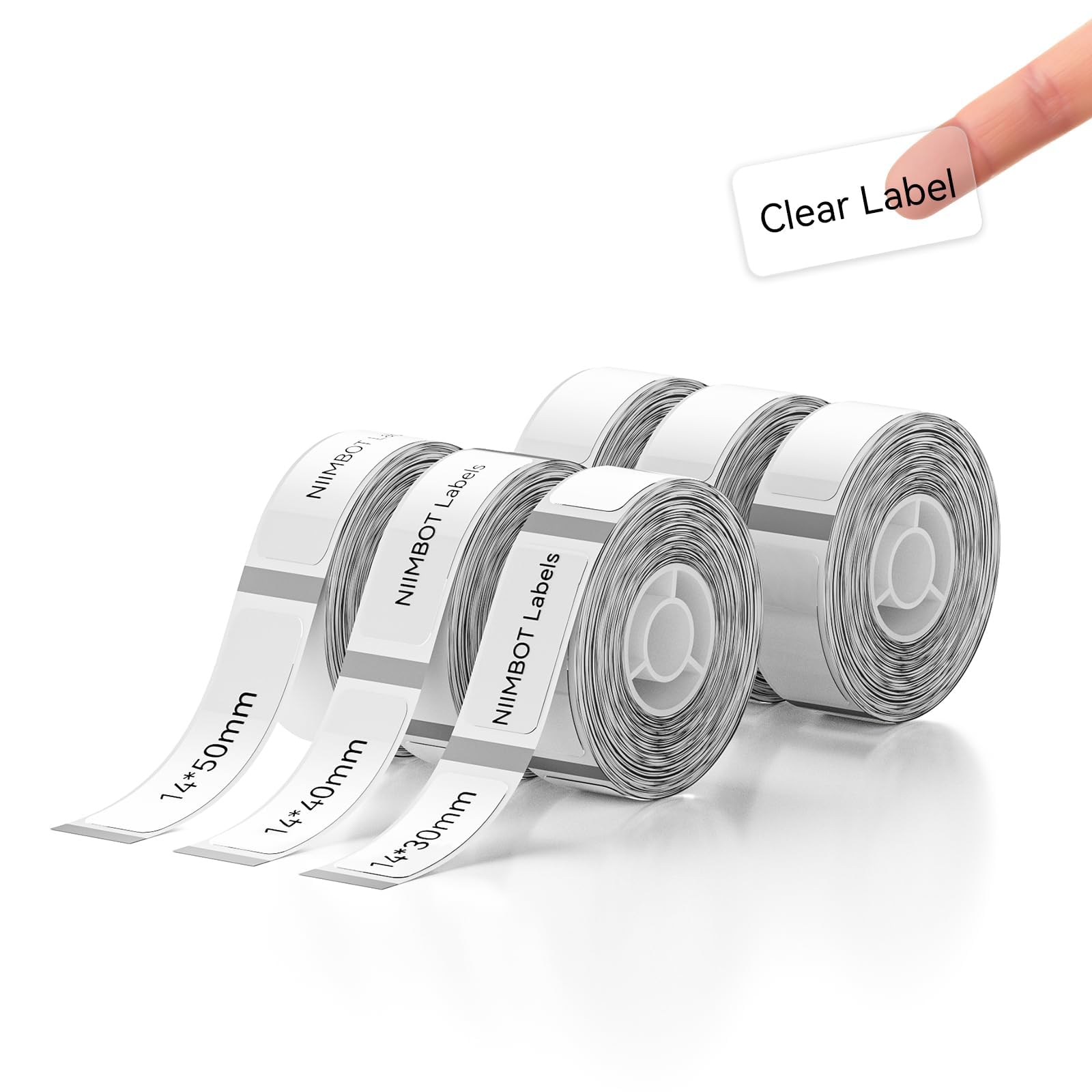 NIIMBOT 6 Rolls Labels Tape for D11/D110/D101 Label Maker, 14X50mm, 14X40mm, 14X30mm, Thermal Label Tape for Home Office (Transparent)