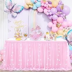 9FT Pink Tulle Table Skirt 2 Layer Tutu Table