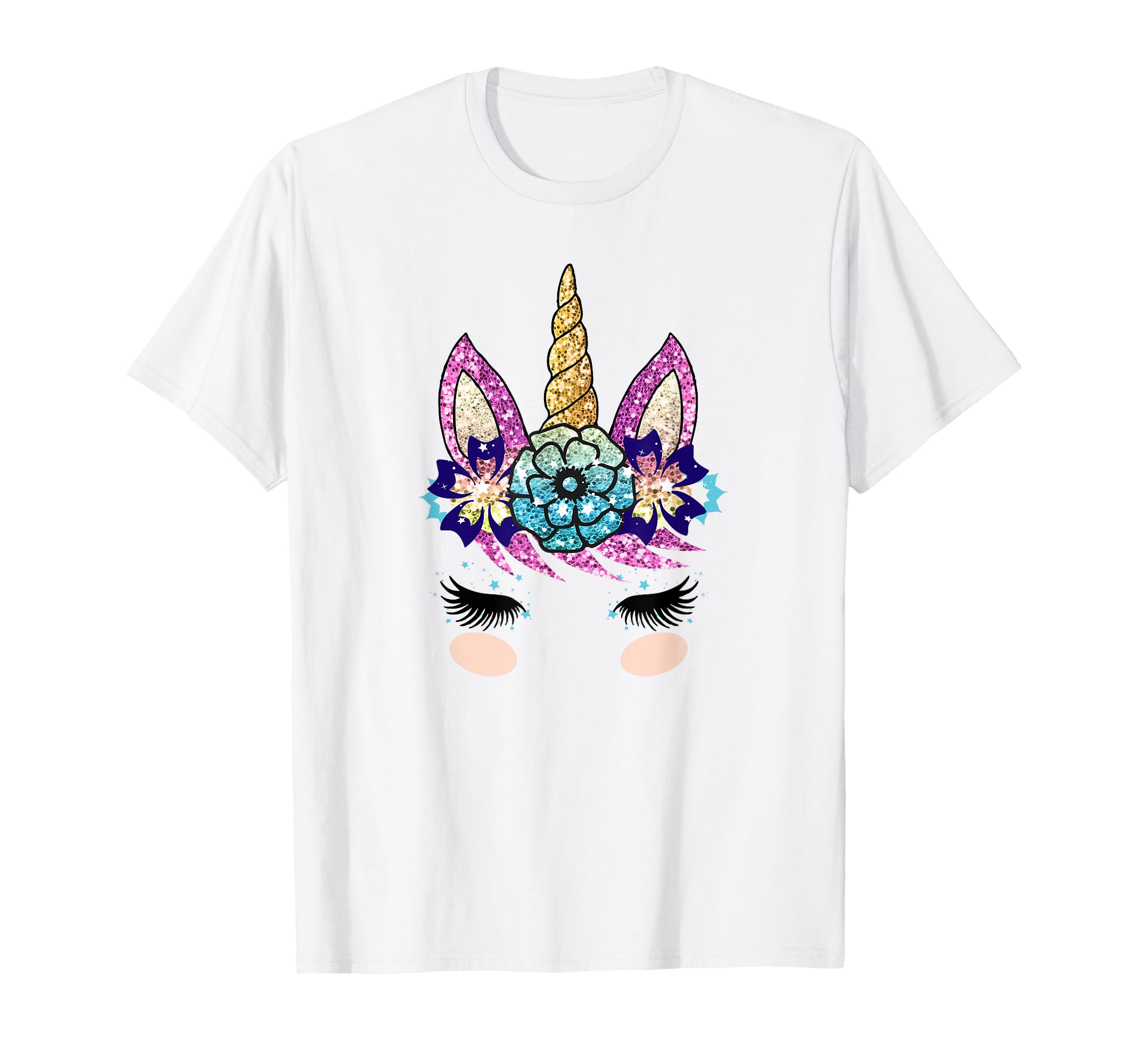 Cute Unicorn Face With Flowers And Beautiful Lashes Gift T-Shirt