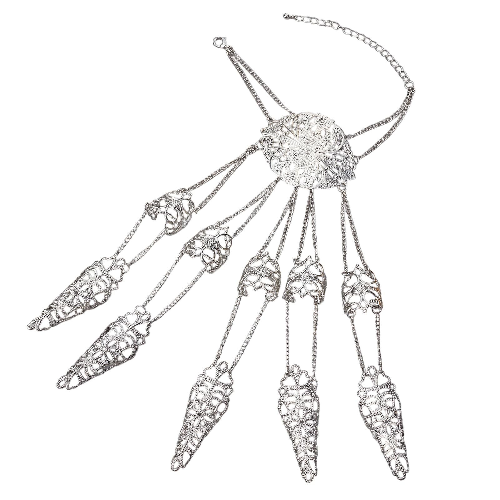 NICENEEDED Punk Finger Nails Tip Claw Bracelet, Silver Vintage Finger Tip Claw Ring with Hand Chain, Halloween Cosplay Costume Hand Chains Jewelry with Finger Nail for Women and Men