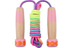 Jump Rope for Kids, Lorvain Adjustable Skipping Rope, Kids Jump Ropes with Wooden Handle for Girls Boys, Weighted Jumping Ropes for Fitness Workout Exercise Outdoor Fun Activity